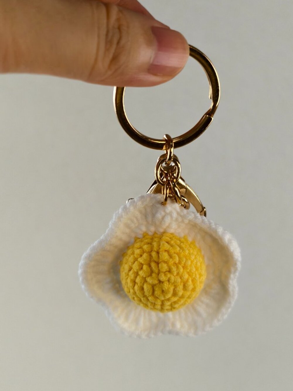 Handmade Amigurumi Crochet Fried Egg Keychain and Bag Charm